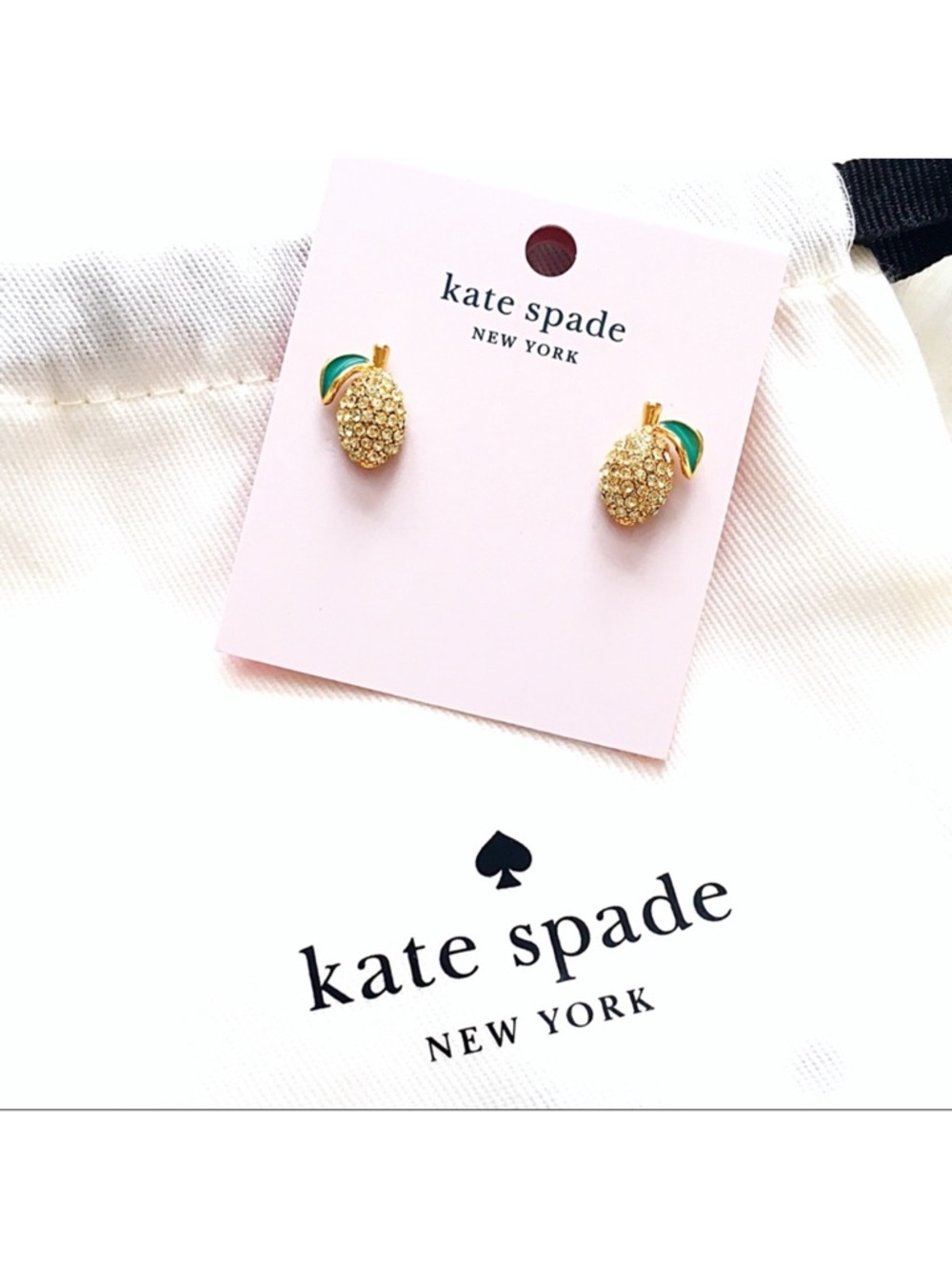 Kate Spade Picnic Perfect Gold Tone Crystal & Green Lemon Stud Earrings